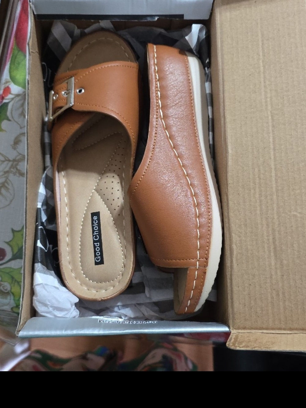 Good Choice Tan Buckle Wedge Slide - Women's Casual Comfort Wedge - Picture 11 of 17